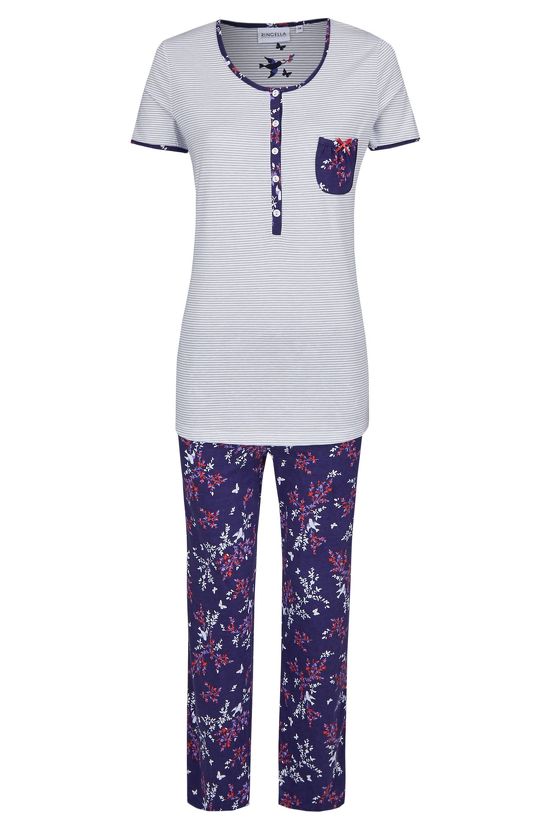 Ringella Pyjama Korte Mouw Streepmotief Donkerblauw